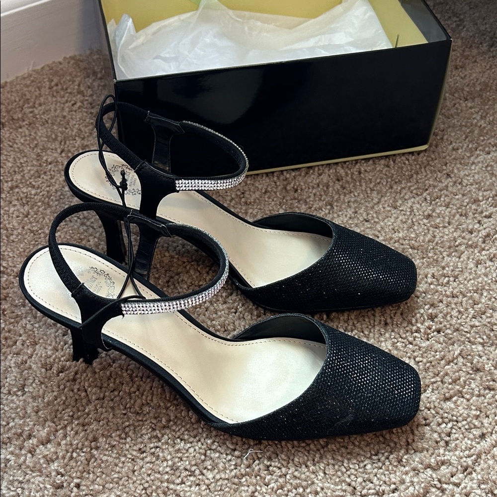 Chic Black Women's Heels with Rhinestone Strap